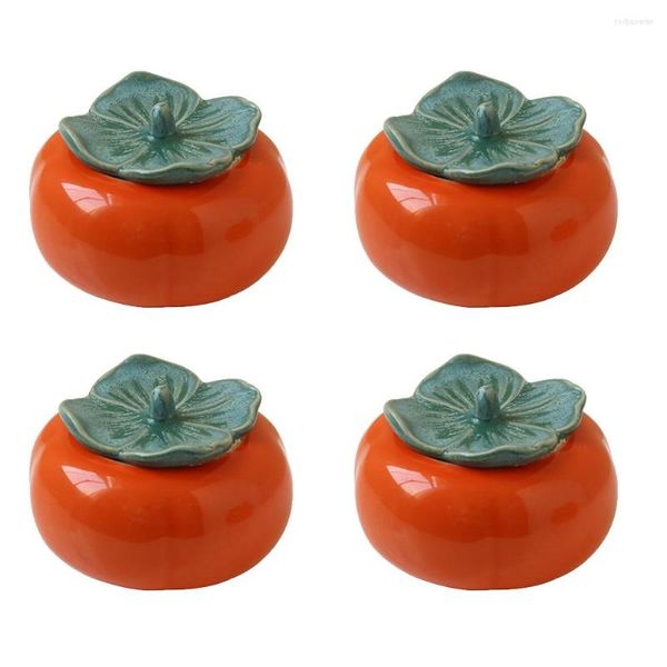 Vorratsflaschen 4 Stück Teeglas in Persimmon-Form, Keramikdosen, Behälter mit Deckel, kleine orangefarbene Pralinenschachtel für die Tischdekoration zu Hause