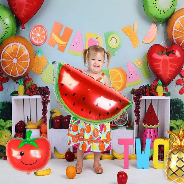 Decoração de festa 1pc Fruit Fruit Foil Helium Balão Watermelon Strawberry Orange Pineapple Ball Summer Supplies Toy Kids Toy