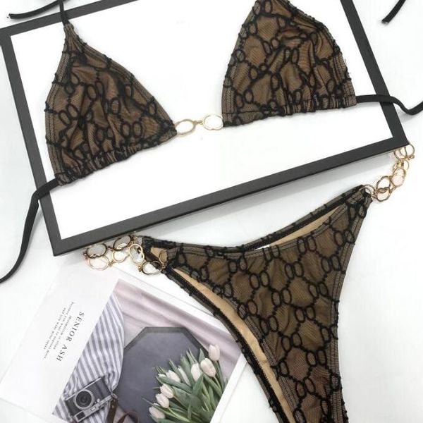 Bayan mayo yaz tasarımcısı high-end lüks bikini moda seks çift katmanlı duygu dantel zincir G alfabe nakış mayo