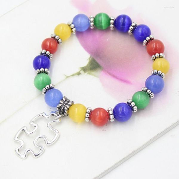 Bracelets de charme Chegada Puzzle Autismo Autismo Pulseira de jóias de miçangas opalas de 10 mm