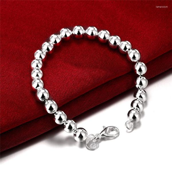 Charme Armbänder 925 Stempel Silber Farbe Mode 8mm Kugel Charms Armband Armreif für Frauen String Perlen Herz Anhänger Schmuck