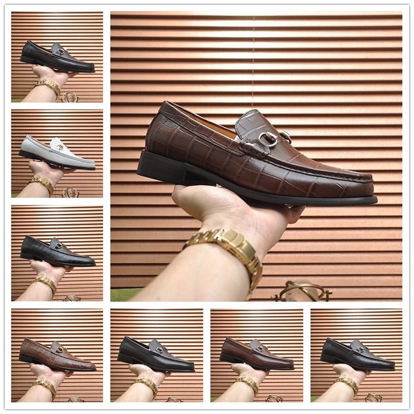 8 modelos de sapatos de couro de marca de luxo preto borgonha estampas de crocodilo dedo apontado casual masculino designer vestido sapatos deslizamento em mocassins sapatos masculinos