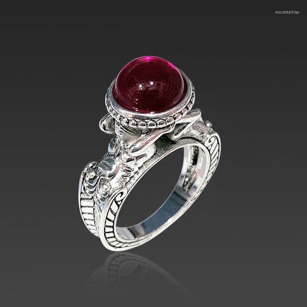 Anelli a grappolo Stile retrò Anello in pietra di luna rosso scuro Anello di gioielli naturali con accessori da sposa in pietra Tendenze della moda