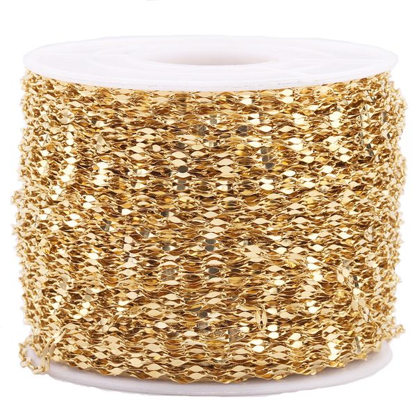 2 mm Edelstahl-Flachkabelkette, coole Ketten, 5 Meter/Rolle, verblasst nicht, goldene Lippengliederkette, passend für Anhänger, DIY-Armband, Halskette, Schmuckzubehör