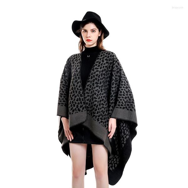 Lenços imitação de moda Cashmere Mulheres vintage elegantes leopardo lenço de inverno Temperamento de malha quente feminino grosso split shrap shawl