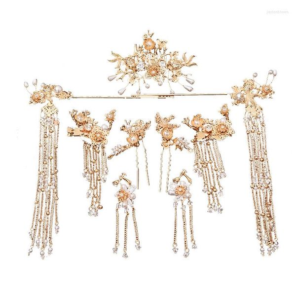 Kopfbedeckungen 2023 Kopfschmuck Braut Brautnadel Traditionelle Chinesische Haarnadel Goldener Kamm Hochzeit Haarschmuck