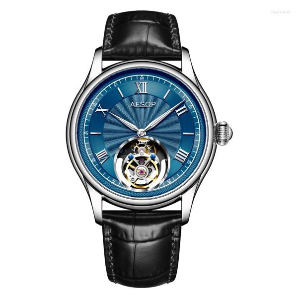 Нарученные часы aesop Limited Edition Luxury Real Tourbillon Mechanical Watches Men Manual Moveming Движение кожа/нержавеющая сталь