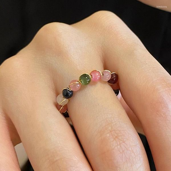 Ringos de cluster Cura Cristal de pedra natural Ring turmalina Homens mulheres mulheres feitas de miçangas de miçangas 7 Chakra Meditam Jewelry espiritual