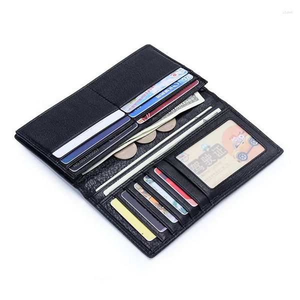 Carteiras Business Man Purse Long Wallet Men's Leather Billfold Slim Hipster Cowhide /ID Totistas inseram bolsas de moeda