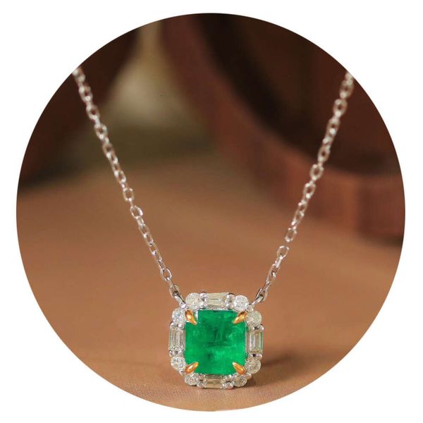 Xiy Au750 Zâmbia Verde Vívido 1Ct Esmeralda 0.17Ct Diamante Alto Colar Joias de Ouro Sólido