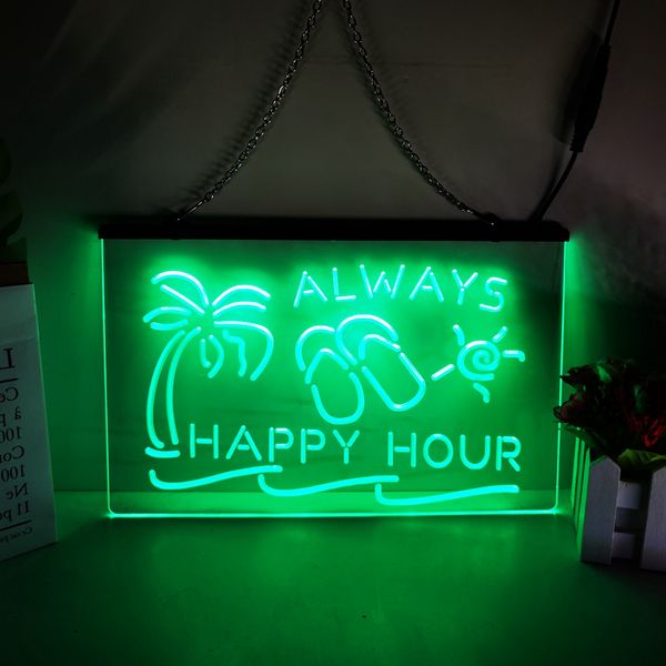 Sempre happy hour liderado sinal de néon decoração de casa no ano novo quarto de casamento de parede 3d noite luz