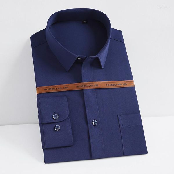 Camicie eleganti da uomo Camicia sociale maschile casual da lavoro a maniche lunghe slim fit tinta unita Nero Blu Bianco Viola Rosa