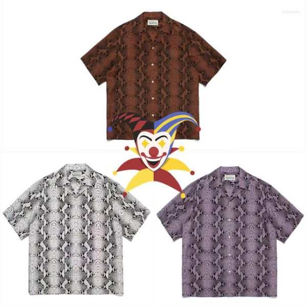 Camisas casuais masculinas Pattern Wacko Maria Shirt Men Women Brown Purple White Hawaii Beach