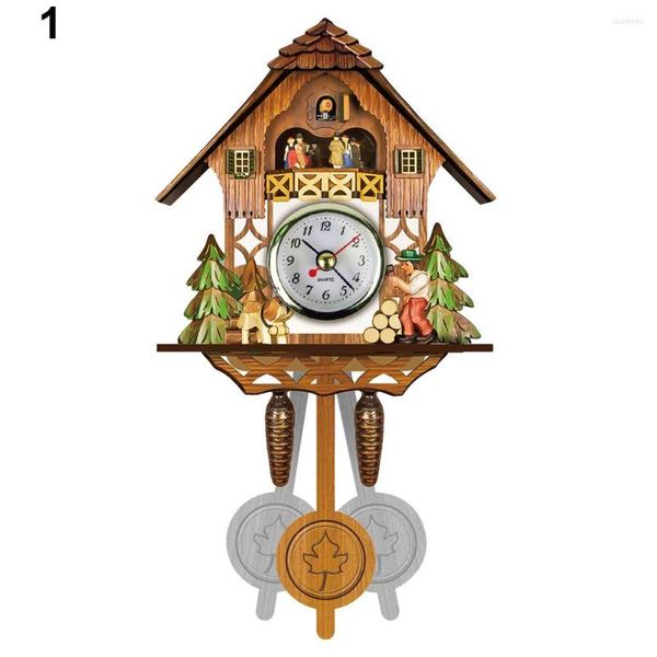 Orologi da parete Orologio a cucù in legno antico Campana del tempo degli uccelli Orologio con sveglia altalena Decorazioni per la casa NDS66