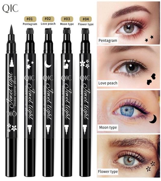 QIC 2 in 1 Penna per eyeliner liquido opaco Sigillo sottile per ali Matita per eyeliner a lunga durata nera Trucco per occhi 02089968460