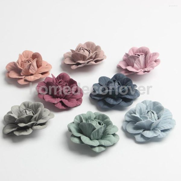 Fiori decorativi 10 teste di fiori di rosa scamosciata artificiale per accessori per capelli fai da te creazione di gioielli