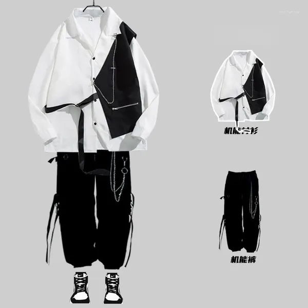 Мужские спортивные костюмы мужские сета для грузовых брюк набор рубашки с длинным рукавом корейская уличная одежда хип -хоп хараджуку весна