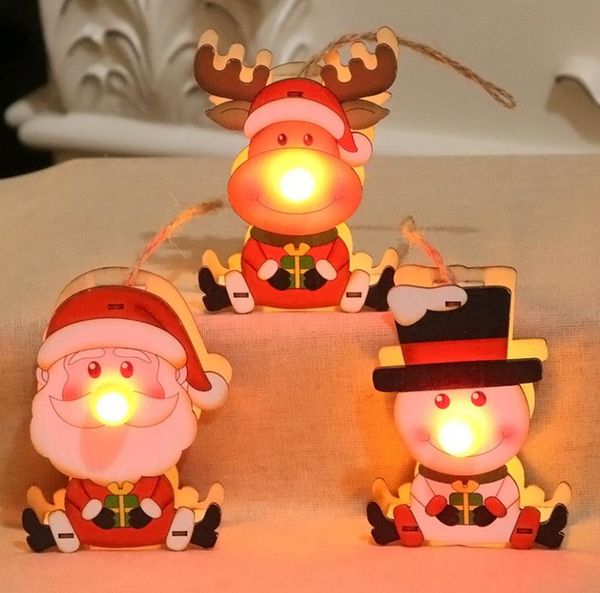 Weihnachten Holz leuchtende Ornamente LED Licht leuchtende Santa Schneemann Hirsch hängen Anhänger Weihnachtsbaum Dekorationen Kind Spielzeug Geschenke BH23373563