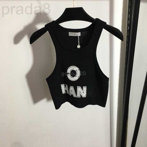 Kadın T-Shirt Tasarımcısı 23SS Kadın Tee Vest Örgüleri Jogging Tişörtleri Sequins ile Patin Desen Üst Pist High End Marka Streç Kilsiz Kefit Jumper 13L3