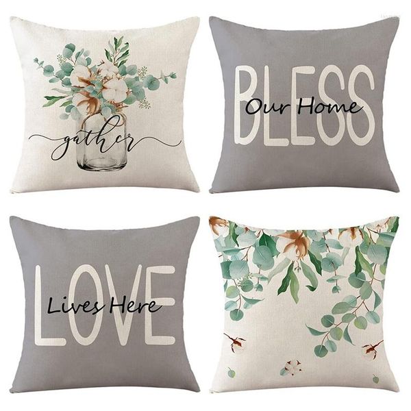 Caso de travesseiro Tampas de mola 18x18 Conjunto de 4 Decorações Farmhouse Throw Pillows Eucalyptus Cushion Tampa para sofá