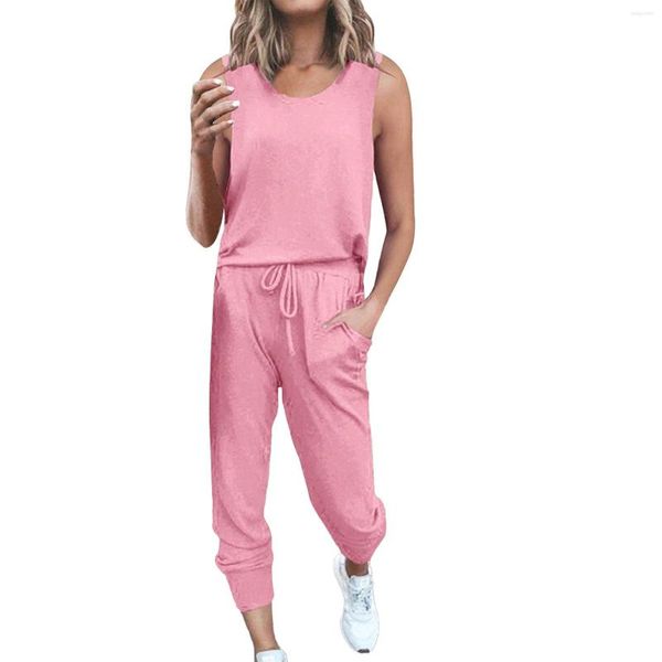 Trass de tracksuits femininos de verão feminino com tanque de colete sem mangas e cintura elástica Casaco de calças compridas para femininos ternos de vestido de esqui calça