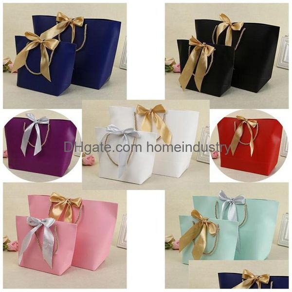 Confezione regalo Sacchetti regalo in carta con manici Colore puro 10 colori Scarpe per vestiti Borsa per gioielleria Riciclabile per imballaggio 21X7X17Cm 1 42Jy Dhehb