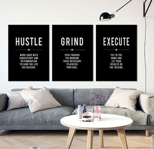 Grind Hustle Execute Life Quote Мотивационная настенная живопись на холсте Современная вдохновляющая печать плакатов Настенные картины Office Deco2873490