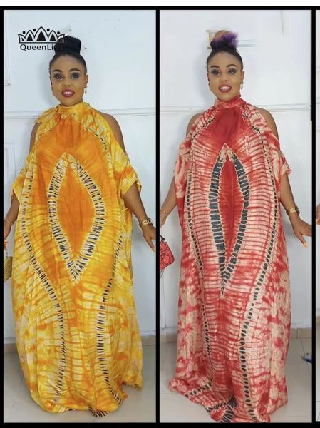Ethnische Kleidung Free Style African National Merkmale Klassisches Muster Chiffon Offtheshoulder Stehkragen Kleider in Übergröße 230419