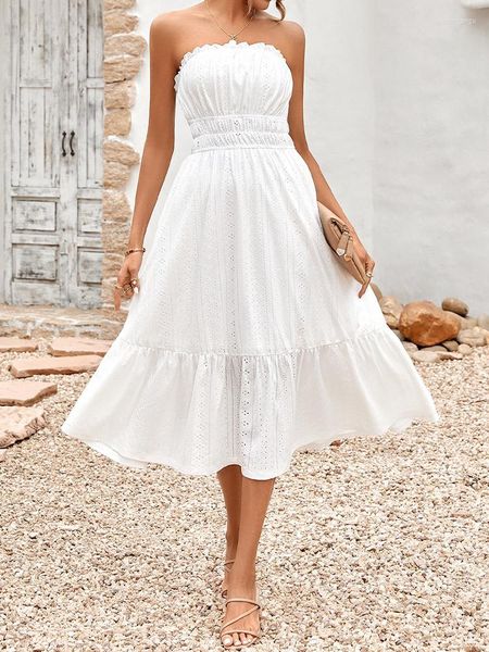 Casual Kleider Boho Weiß Langes Kleid Frauen Sommer Sexy Rückenfrei Trägerlos Maxi Damen Party Strand Sommerkleid Elegante Mode Weiblich