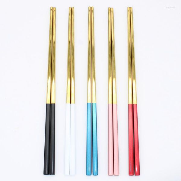 Pauzinhos 5Pairs Chinese Conjunto de aço inoxidável Titanize Gold Metal usado para Sushi Sticks Hashi Dinnerware