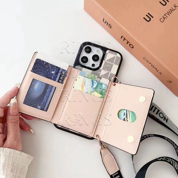 Designer Crossbody Card Wallet Phone Cases LU iPhone 15 14 Pro Max Hi Quality 18 17 16 15Pro 14Pro 14Plus 13Pro 12Pro 13 12 11 Plus Capa de luxo com embalagem de caixa de logotipo