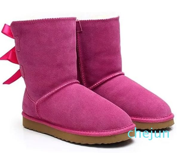 Botas de desenhista chinelos Tasman Womens Plataforma Botas de Inverno Menina Clássico Bota de Neve Tornozelo Curto Arco Mini Pele Preto Castanha Rosa Bowtie Sapatos