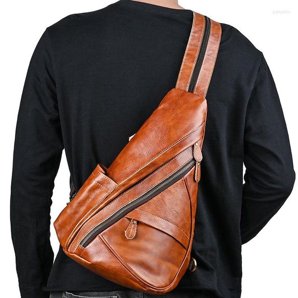 Bolsas de noite homens cruzam o corpo do ombro de ombro Backpack de tipóia de couro genuíno de couro retro masculino real livro de estudantes de capota de capota Mensageiro