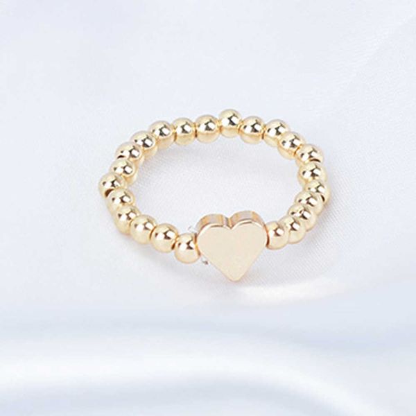 Band Ringe Neue Koreanische Gold Farbe Perle Herz Ringe Für Frauen Handgemachte Elastische Ring Einfache Einstellbare Schmuck Hochzeit Geschenk