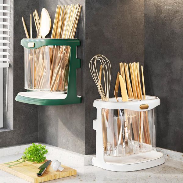 Bottiglie di stoccaggio Utensili da cucina Punch Free Scatola per bacchette multifunzione Scarico inferiore Scaffale da appendere alla parete Organizer per stoviglie con vassoio per l'acqua