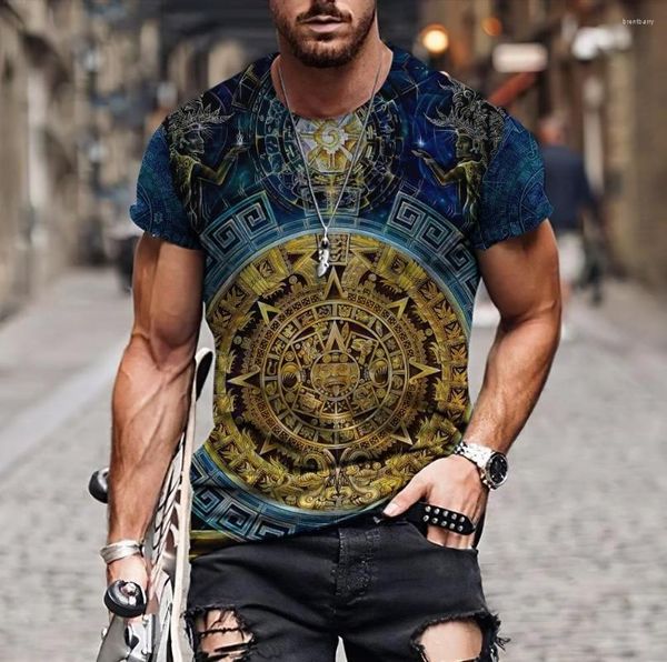 Мужские рубашки Table Aztec Mexico Tattoo 3d Over Print Men Men Shirt Harajuku Fashion с коротким рукавом летняя уличная одежда Unisex Fit Tshirt