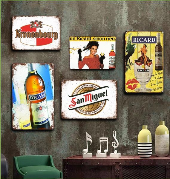 Cartaz de metal ricard vintage, sinal de lata, adesivo de parede de cerveja, placas decorativas, retrô, irlandês, bar, cozinha, parede, decoração de casa, placas 9940025