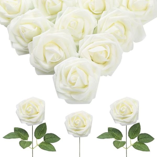 Fiori decorativi 30 pezzi Rose finte in schiuma dall'aspetto realistico con steli per bouquet da sposa fai da te Baby Shower Composizioni floreali per la casa