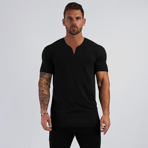 Herren T-Shirts Sommer Gym Sport V-Ausschnitt Baumwolle T-Shirts Tops Slim Fit Casual Fitness Herren T-Shirt Skinny Workout Streetwear Fashion Men