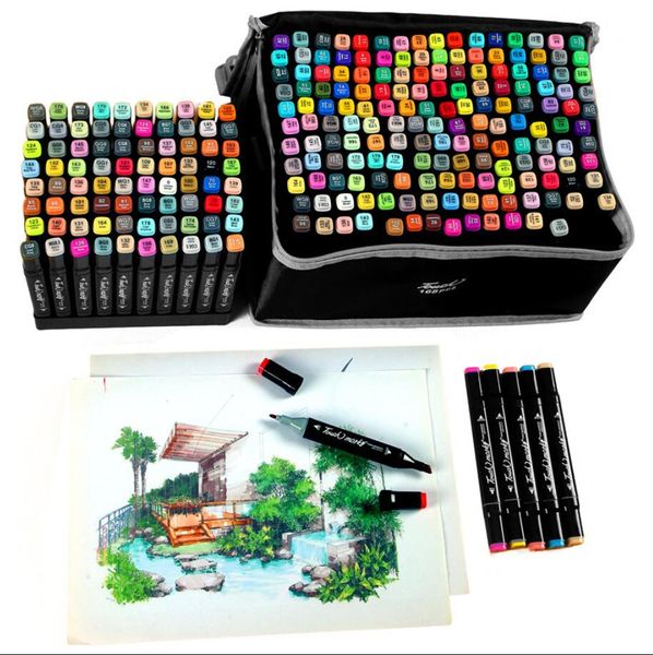 168 colori Manga Art Marker Pen Set Doppie Estremità Pennello Penna Disegno Schizzo Forniture di cancelleria Lettering Marker Materiale scolastico