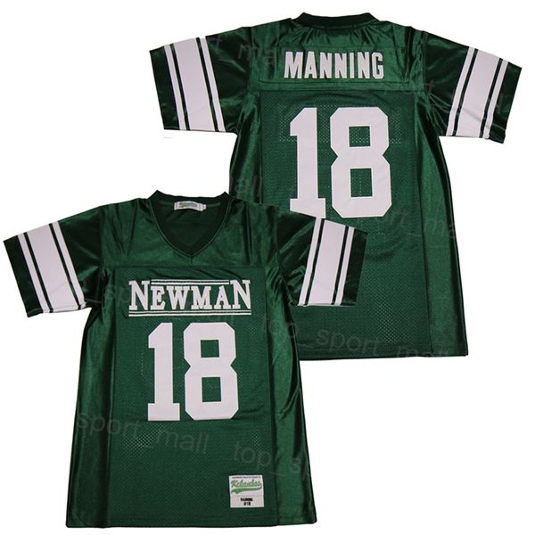 Newman High School 18 Peyton Manning Jersey Fußball für Sportfans Moive Team Farbe Grün Alle genähten atmungsaktiven College-Pullover aus reiner Baumwolle Größe S-XXXL