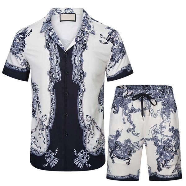 Tute da uomo Flower Tiger Print Camicie Casual Button Down Manica corta Camicia hawaiana Tute Summer Beach Pantaloncini firmati shirtM-3XL