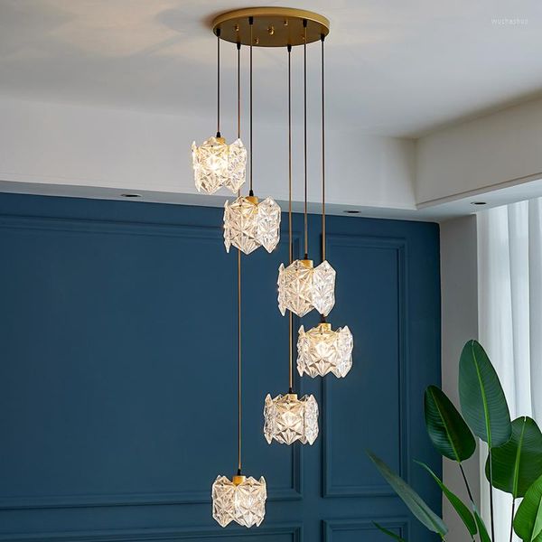 Lampade a sospensione Scala duplex nordica Lampadario lungo Villa post-moderna semplice Soggiorno a molti piani Luce Ristorante di lusso Negozio Spirale