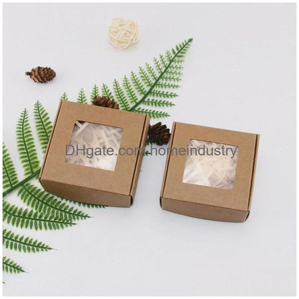 Geschenkverpackung Handgemachte Seife Kraftpapier Box Schmuckstück Haarnadel Schmuck Organizer Lipgloss Behälter Transparente Fensterverpackung Kunst Craf Dhuap