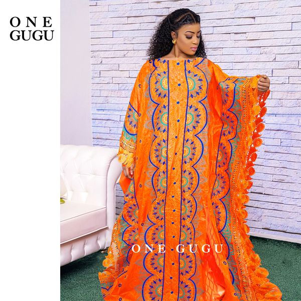 Этническая одежда нигерийская оригинальная базинская платье Dashiki Brocade Embroidere Basin Clothing Orange Mali Women Habe Sward Party платья 230419