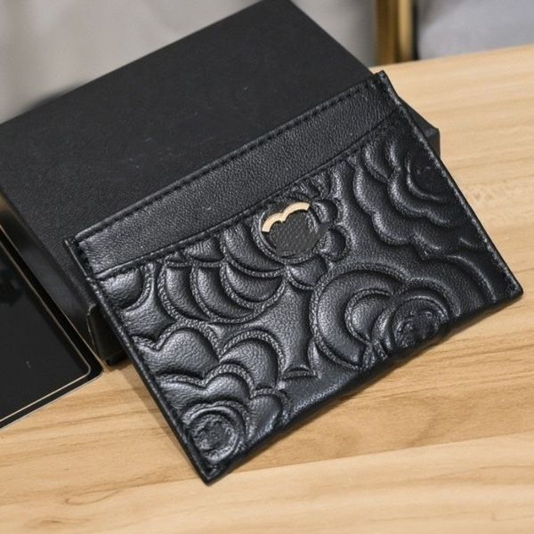 2023 nuovo designer di moda Porta carte caviale portafoglio donna Designer colore puro vera pelle Pebble texture lusso Porta carte nero Portafoglio con scatola