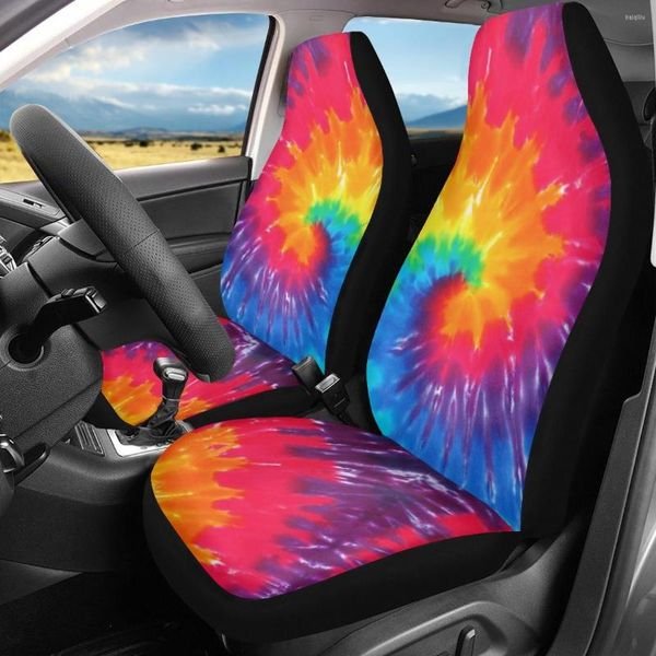 Coprisedili per auto Coprisedili colorati Tie Dye Design Decorazione anteriore del veicolo 2 pezzi / set Protezione durevole per berlina SUV