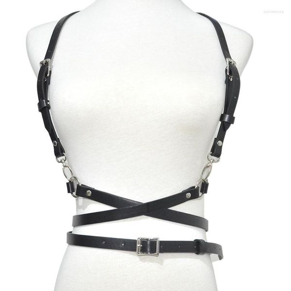 Cinture Imbracatura in pelle da donna sexy per cintura in vita Bondage corpo femminile alta giarrettiera nera Suspende