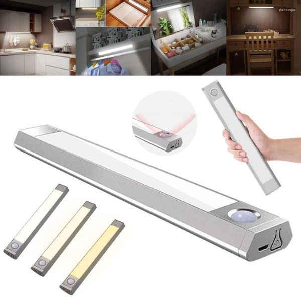 Luci notturne Sensore di movimento luminoso a LED Lampada ricaricabile USB wireless per armadio da cucina El Armadio da camera da letto