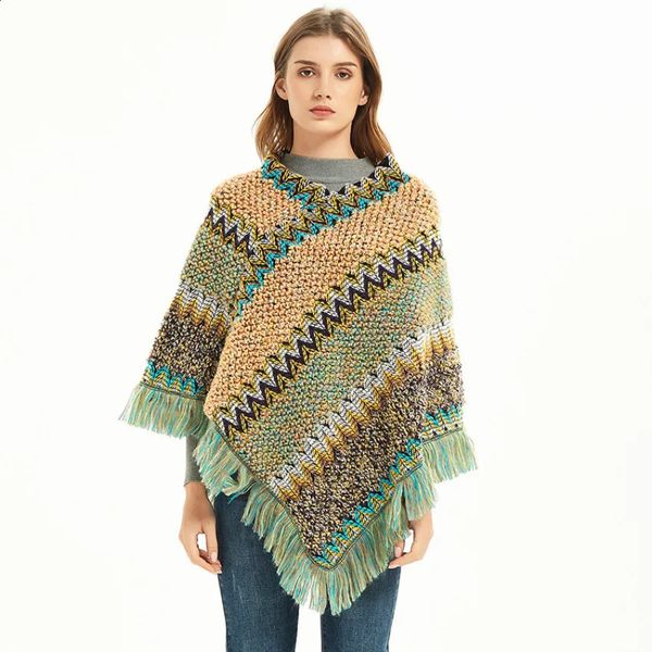 Pelliccia sintetica da donna WeHello Scialle a maniche per donna Mantella poncho boemo Mantello in fibre acriliche Autunno e inverno Turismo Lady 231118